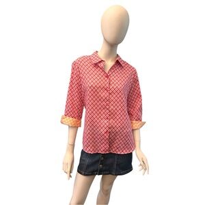 Foxcroft for Appleseeds Petite Size 16 Wrinkle Free Blouse 3/4 Sleeve Pink White